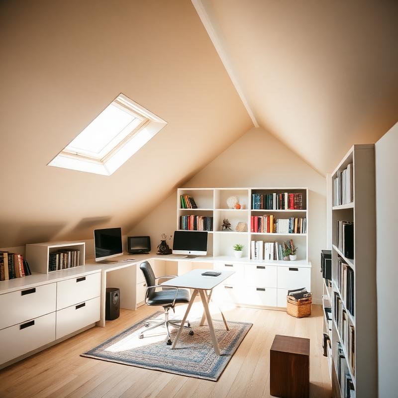 Converted attic home office workspace
